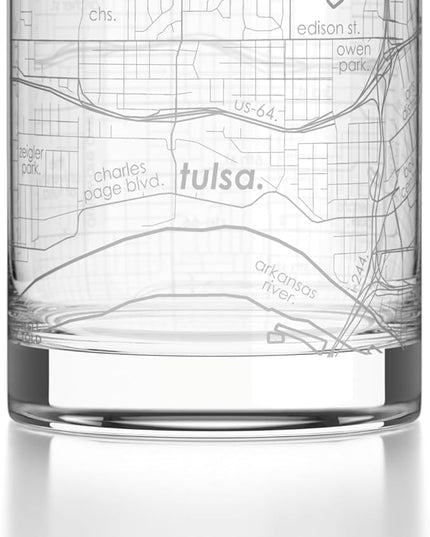 Well Told Engraved Tulsa Oklahoma Map Rocks Glass, Old Fashioned Glassware (11 oz, Clear) Etched Bourbon Tumbler, Gifts For Whiskey Lovers