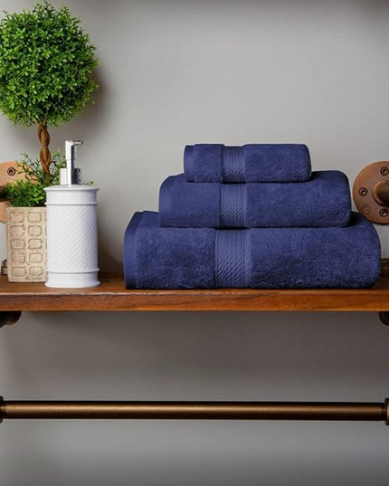 Superior Egyptian Cotton Pile 3 Piece Towel Set, Includes 1 Bath, 1 Hand, 1 Face Towel/Washcloth, Ultra Soft Luxury Towels, Thick Plush Essentials, Guest Bath, Spa, Hotel Bathroom, Navy Blue