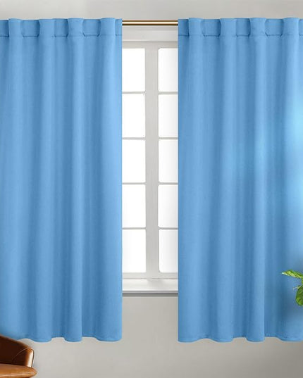 BGment Sky Blue Curtains 63 inch Length for Bedroom - Rod Pocket and Back Tab Blackout Curtains Thermal Insulated Room Darkening Curtains for Living Room, 2 Window Curtain Panels (Each 38 x 63 Inch)