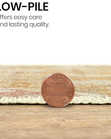 GLN Rugs Bohemian Collection - Machine Washable Area Rug, Bohemian Vintage, Non Slip, Low Pile Chenille Rug, Living Room, Bedroom, Bathroom Rug (3'x5' Yellow)