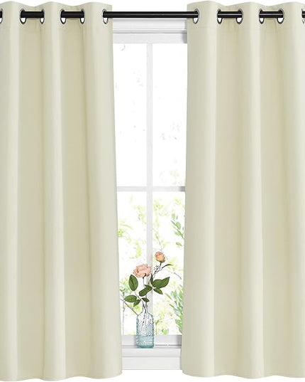 NICETOWN Room Darkening Curtains and Drapes 54 inch Long - Grommet Energy Saving Thermal Insulated Light Blocking Window Treatments for Bedroom (Beige, 1 Pair, W37 x L54)