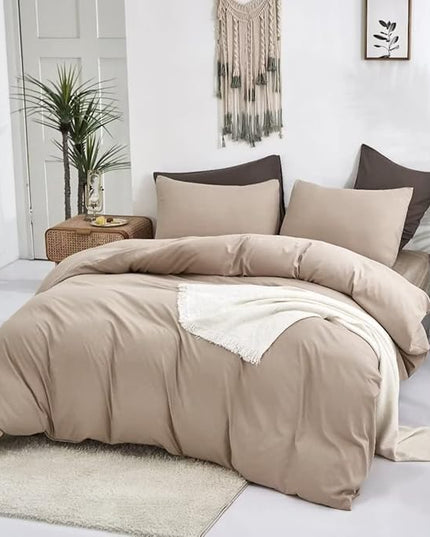 CLOTHKNOW Khaki Comforter Full Size Sets Taupe Bedding Comforter Sets Soft Tan Bedding Beige Coffee Comforter with 2 x Pillow Cases
