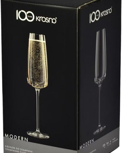 Krosno Modern Champagne Glasses, Set of 4, 7.4 Oz, Premium Crystalline Glass, Lead-free,Durable,Scratch-resistant, Ideal for Prosecco, Mimosas, Sparkling Wine, Scratch-resistant, Made in Europe