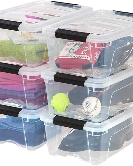IRIS USA 13 QT Plastic Storage Box with Lid and Latches - 6 Pack - BPA-Free, See-Through Organizing Solution, Durable Nestable Stackable Containers, Secure Pull Handle - Clear