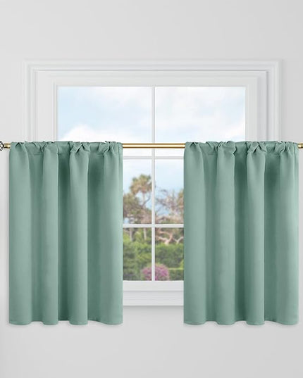 BGment Frosty Green Cafe Blackout Curtains 36 Inch Length for Half Windows - 34 x 36 inch Curtains Rod Pocket and Back Tab Thermal Insulated Room Darkening Short Curtains for Kitchen, 2 Window Panels