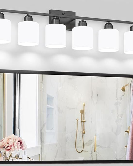 6-Light Black Vanity Lights for Bathroom, Modern Bathroom Vanity Lighting Fixtures Over Mirror, Bathroom Light Fixtures for Bathroom Mirror, Living Room, Hallway, Vanity Table, E26 Base