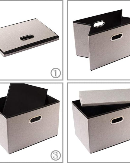 PRANDOM Foldable Storage Bin with Lid [1-Pack] Linen Fabric Decorative Storage Box Organizer Container Basket Cube with Handles Divider for Closet Office Living Room Light Grey(14.9x9.8x9.8)