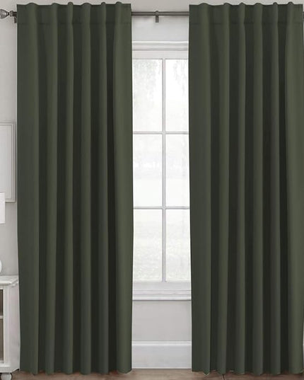H.VERSAILTEX Blackout Curtains Thermal Insulated Window Treatment Panels Room Darkening Blackout Drapes for Living Room Back Tab/Rod Pocket Bedroom Draperies (2 Panels, Olive, 52 x 96 Inch)
