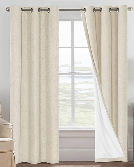H.VERSAILTEX 100% Blackout Curtains for Bedroom Thermal Insulated Linen Textured Curtains Heat and Full Light Blocking Drapes Living Room Curtains 2 Panel Sets, Bleached Sand, 42x84 Inch