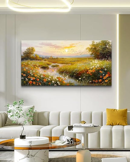 ERQINHUA Large Canvas Wall Decor For Living Room Wall Art For Bedroom Flower landscape Watercolour Painting Office Farmhouse Mural Countryside Sunrise Scenery Wall Picture Artwork Home Decor30 X60