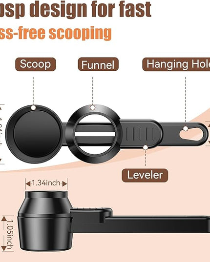 CAPMESSO Coffee Scoop & Funnel for Reusable K Cup Refillable Coffee Pods: 2 Tablespoon Coffee Measuring Scoop - Easy Slide Scoop for Ground Coffee, Protein Powder, Tea without Spilling (1 Pack)