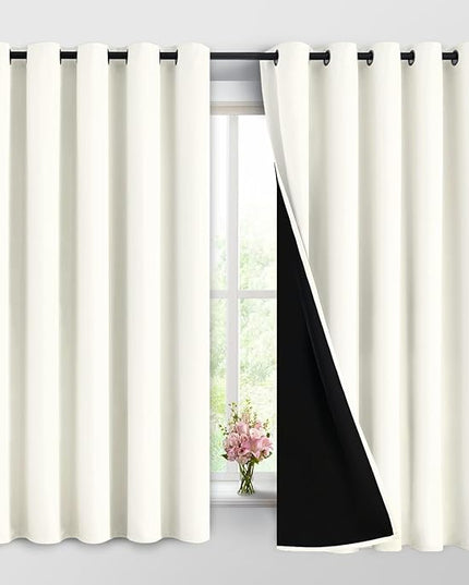 Yakamok 100% Cream Blackout Curtains for Bedroom, Light Blocking Thermal Insulated Noise Reducing Blackout Drapes for Living Room(62Wx63L, 2 Panels)