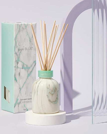 Capri Blue Modern Marble Reed Diffuser Set - Includes Reed Diffuser Sticks, Scented Oil & Glass Bottle - Luxury Scents for Bedroom Decor & Bathroom Air Freshener - Coconut Santal (5.7 fl oz)