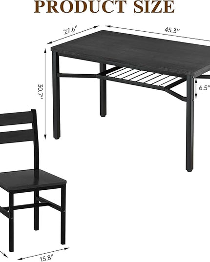 Hooseng Dining Table Set for 4, Wood Kitchen Table Chairs Set with Storage, Farmhouse 5 Piece Dining Room Table Set, Space-Saving Dinette Set for Breakfast Nook, Apartment (Black)