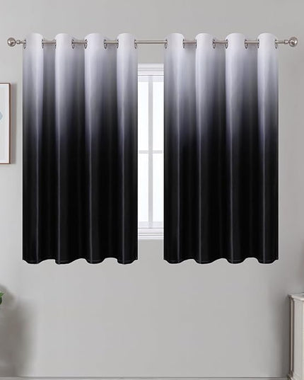 Estelar Textiler Ombre Black and Greyish White Blackout Curtains for Kitchen 54 inch Length 2 Panels Set, Gradient Thermal Insulated Room Darkening Grommet Drapes for Bathroom and Bedroom, 52Wx54L