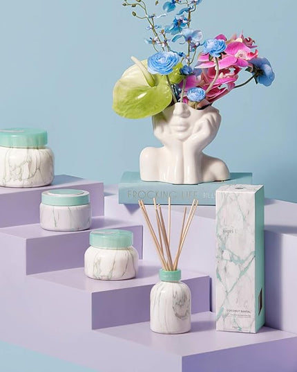 Capri Blue Modern Marble Reed Diffuser Set - Includes Reed Diffuser Sticks, Scented Oil & Glass Bottle - Luxury Scents for Bedroom Decor & Bathroom Air Freshener - Coconut Santal (5.7 fl oz)