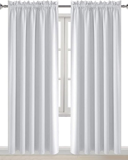 DWCN White Room Darkening Curtains for Bedroom, 60 x 84 inches Long - Energy Saving Privacy Window Drapes, Set of 2 Rod Pocket Curtain Panels