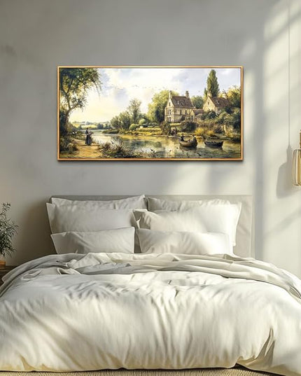 ERQINHUA Wood Framed Wall Art For Living Room Large Canvas Wall Decor For Bedroom Vintage Watercolour Painting Office Home Decoration Countryside Scenery Wall Picture Artwork Ready To Hang 20x40 In