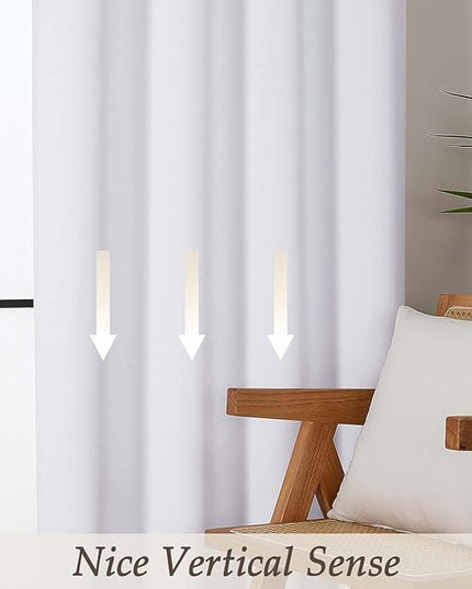Gwine Pura White Light Filtering Curtains for Bedroom 96 Inch Length, Room Darkening Energy Saving Black Out Curtains for Living Room, Window Treatment Drapes with Rod Pocket, Each 50" Wx96 L, 2PC