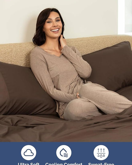 Extra Deep Queen Sheet Set - 6 Piece Breathable and Cooling Sheets - Hotel Luxury Bed Sheets Set - Easy & Secure Fit - Soft, Wrinkle Free and Comfy Sheets Set - Brown Sheet Set with Extra Deep Pockets