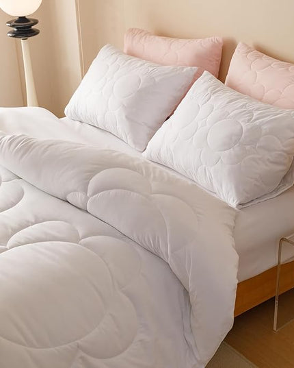 Houseri White Floral Comforter Set King Solid White Sunflower Comfy Fluffy Quilted Comforters King Size Bedding Sets