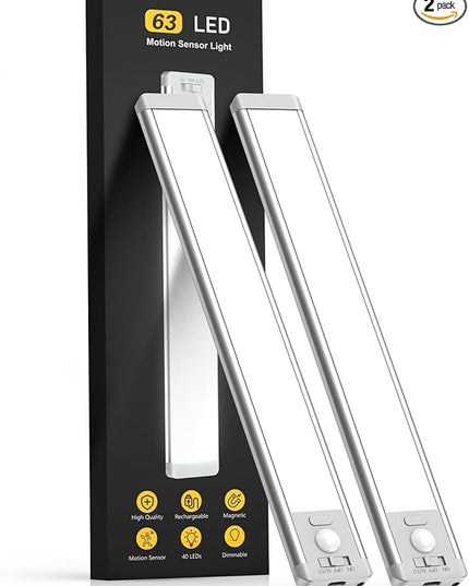 Under Cabinet Lighting, 14.7" Rechargeable Motion Sensor Light Indoor, 2 Pack Magnetic Dimmable Closet Lights, Wireless Under Counter Lights for Kitchen, Stairs,Hallway