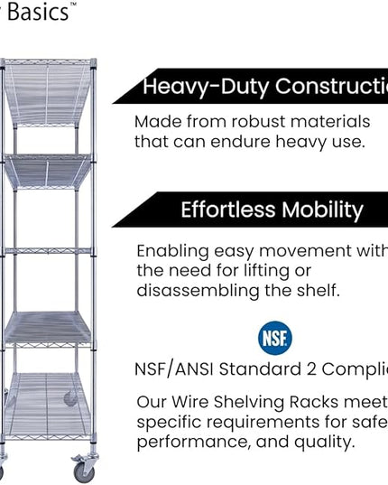 NSF Commercial 4-Tier Wire Shelving with Wheels, 60"x18"x72" Heavy Duty Metal Shelves 3200 lbs Max Capacity, Chrome Storage Rack for Garage Kitchen Pantry Warehouse