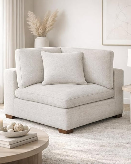 Modern Modular Corner Chair Upholstered Fabric Sofa Seat with Plush Cushions, Durable Frame, Neutral Color, Living Room & Lounge Furniture