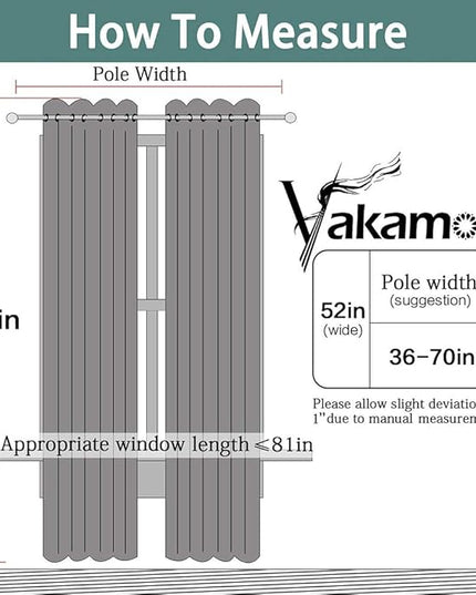Yakamok Room Darkening Gray Blackout Curtains, Light Blocking Thermal Insulated Grommet Drapes for Bedroom Living Room, 52W x 84L, Grey Curtains, 2 Panels, 2 Tie Backs Included