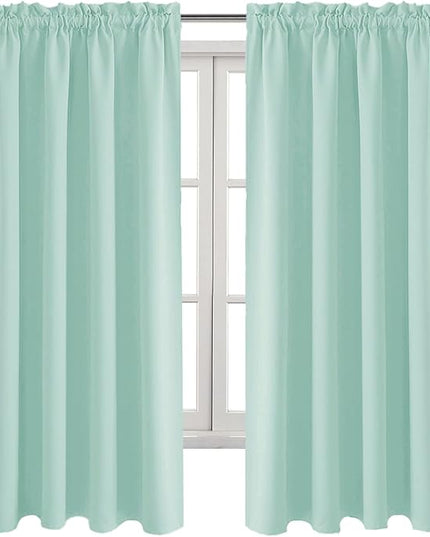 DWCN Blackout Curtains Thermal Insulated, Energy Saving & Noise Reducing Bedroom and Living Room Curtains, Mint Green, W 52x L 63 Inch, Set of 2 Rod Pocket Curtain Panels