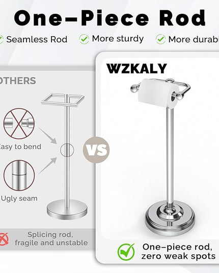Toilet Paper Holder Stand, Polished Chrome Toilet Paper Holder Free Standing, Post Pivoting Design & Stable Weighted Base SUS304 Stainless Steel for Bathroom(Mega Roll)