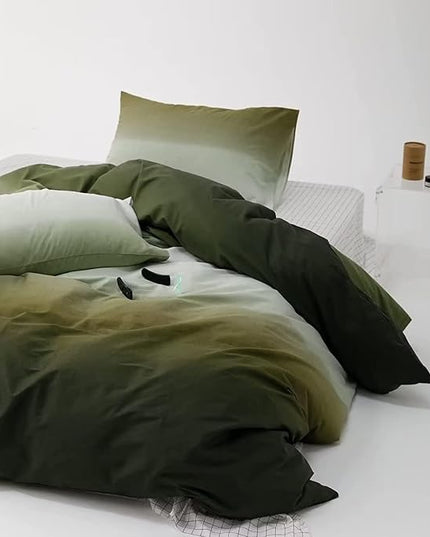 Houseri Gradient Army Green White Comforter Set California King, 3 Piece Dark Olive Green Bedding Cal King Size Luxury Light Green Ombre Dizzying Bed Sets Men Women Forest Green Quilt Blanket Cal King