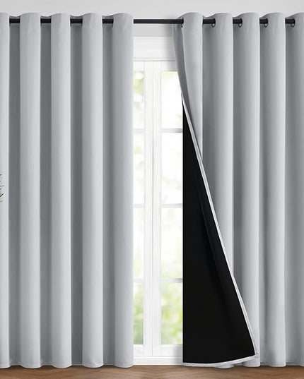 Yakamok 2 Thick Layers 100% Completely Blackout Window Curtains,Thermal Insulated Noise Reducing Drapes for Girl's Bedroom(62Wx96L, Light Grey, 2 Panels)