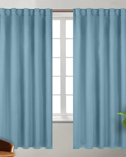 BGment Rod Pocket and Back Tab Blackout Curtains for Bedroom - Thermal Insulated Room Darkening Curtains for Living Room, 2 Window Curtain Panels (42 x 72 Inch, Greyish Blue)