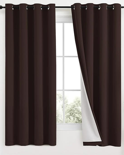 Yakamok Room Darkening 100% Blackout Curtains Grommet Window Treatments with 2 Thick Layers-Brown Thermal Insulated Drapes Set of 2 Panels for Bedroom Living Room 52 Inches by 63 Inches Length