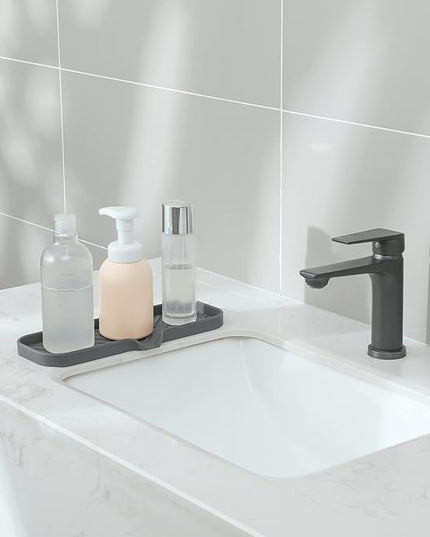 Silicone Bathroom Soap Dishes with Drain Spout-Bathroom and Kitchen Sink Organizer,Sponge Holder,Dish Soap Tray,Perfect for Dispenser,Scrubber,Bottle,Cup on Sink or Counter-Grey 12"×4"
