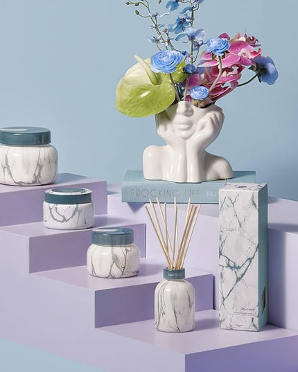 Capri Blue Modern Marble Reed Diffuser Set - Includes Reed Diffuser Sticks, Scented Oil & Glass Bottle - Luxury Scents for Bedroom Decor & Bathroom Air Freshener - Volcano (5.7 fl oz)