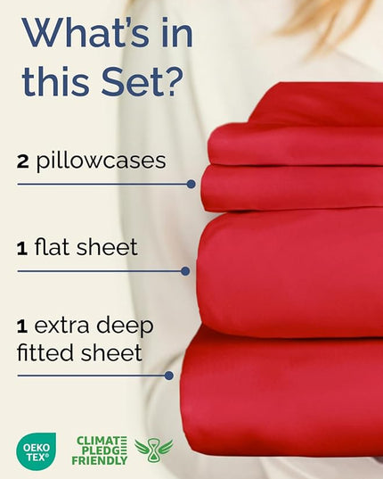 Extra Deep Twin Sheet Set - 4 Piece Breathable and Cooling Sheets - Hotel Luxury Bed Sheets Set - Easy & Secure Fit - Soft, Wrinkle Free and Comfy Sheets Set - Red Sheet Set with Extra Deep Pockets
