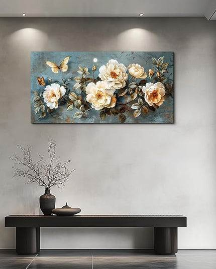 PHAOHUAXM Canvas Wall Decor For Bedroom Wall Art For Living Room Office Decor Abstract White Flower Wall Paintings Pictures Modern Artwork Posters Restaurant kitchen Home Decor Aesthetic 20"x40"