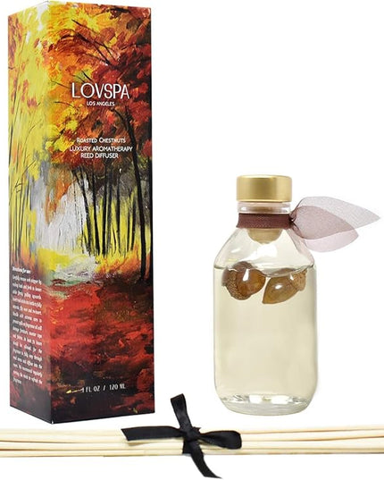 LOVSPA Reed Diffuser Set, Roasted Chestnuts Scented Oil Diffuser with Sticks, Home Fragrance Accessories for Bathroom Shelf Decor, Aroma Diffusers for Home or Office Fall Decor, USA Made