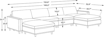 CHITA Super Large Luxury U Shape Convertible Sectional Modular Sofa, Down Filled Modern Sofa, Deep Seat Cloud Couch, 153 inch Width, 6 Seat Couch with Solid Wood Leg,2 Ottomans,Grey
