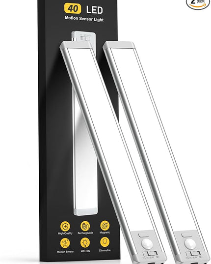 10inch Under Cabinet Lighting, 2 Pack Rechargeable Motion Sensor Light Indoor, 5 Levels Dimmable Magnetic Closet Lights, Wireless Under Counter Lights for Kitchen, Stairs