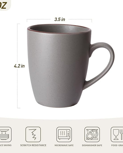 famiware Venus Coffee Mugs for 6, 14 oz Mug Set, Dringking Cup with Handle for Coffee, Tea, Cocoa, Milk, Dark Grey