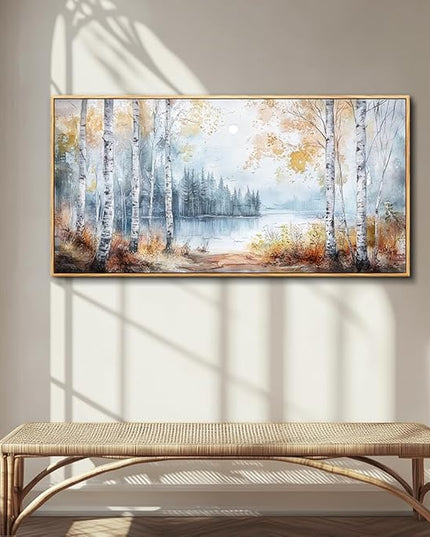PHAOHUAXM Large Canvas Wall Art For Living Room Wall Decor For Bedroom Office Decorations Trees Forest Landscape Painting Lake view Wall Pictures Modern Room Home Decor Artwork Wood Framed 24x48 In