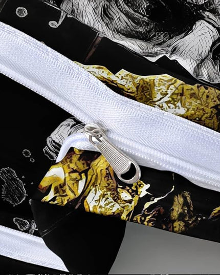 Modern Art Design Duvet Cover Set Full/Queen Size Black Golden Skull Comforter Covers Pillow Shams Black Background Bed Set Broken Statue Doce Bedding Sets