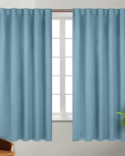 BGment Rod Pocket and Back Tab Blackout Curtains for Bedroom - Thermal Insulated Room Darkening Curtains for Living Room, 2 Window Curtain Panels (42 x 63 Inch, Greyish Blue)