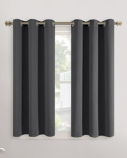 YoungsTex Short Blackout Curtains 45 Inch Length for Kitchen Window - Small Thermal Insulated Drapes with Grommet Room Darkening Privacy for Bathroom, 2 Panels, Dark Grey, 34 x 45 Inch