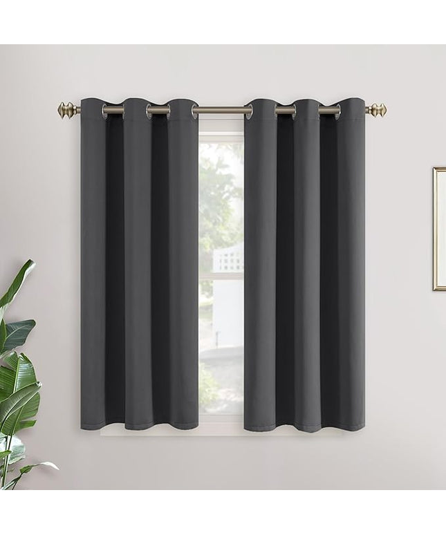 YoungsTex Short Blackout Curtains 45 Inch Length for Kitchen Window - Small Thermal Insulated Drapes with Grommet Room Darkening Privacy for Bathroom, 2 Panels, Dark Grey, 34 x 45 Inch