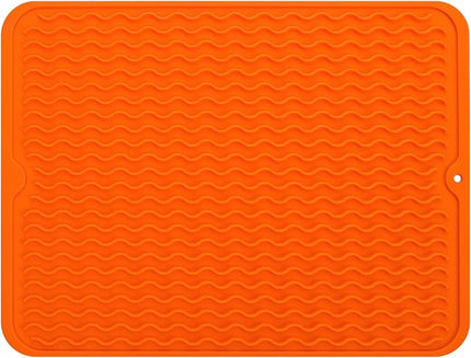 Silicone Dish Drying Mat for Multiple Usage,Easy clean,Eco-friendly,Heat-resistant Silicone Mat for Kitchen Counter or Sink,Refrigerator or drawer liner Orange L 16 inches x 12 inches