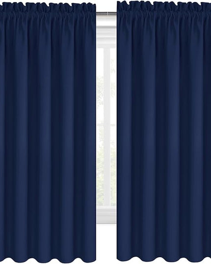 DWCN Bedroom Blackout Curtains 60 x 63 Inches Length 2 Panels Set, Solid Thermal Insulated Energy Saving Window Treatment Drapes, Rod Pocket Curtains for Kids Boys Room (W60 x L63 Inch, Navy Blue)